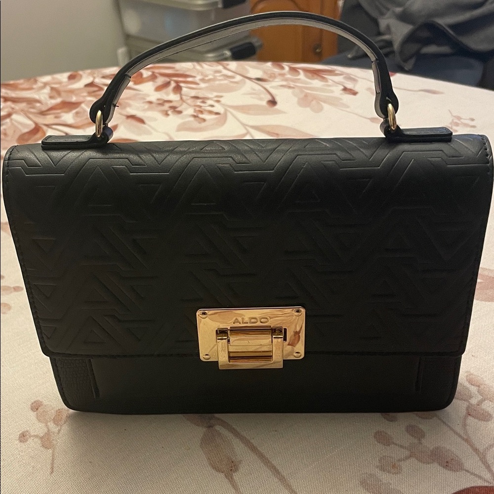 Aldo Black Embossed Satchel with Gold Accent